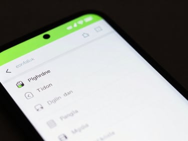 Crisp high-contrast user interface wireframe on an Android screen, low-key studio lighting, deep charcoal background with sharp neon green accents, macro lens