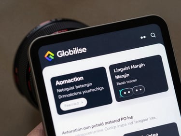 A high-fidelity crisp UI mockup of the Globilise vendor assignment screen, showing interactive linguist matching, real-time margin tracking, and automated PO generation.