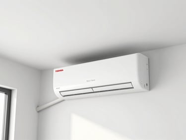 Toshiba Seiya Classic indoor AC unit in a bright modern room, clean architectural lines