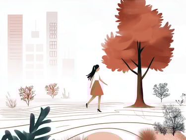 A woman and a tree in a park