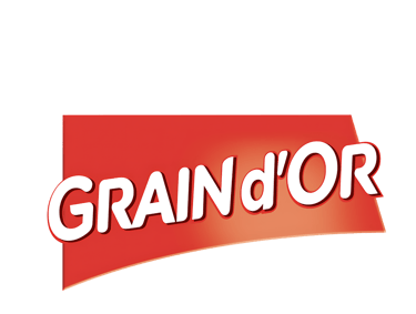 a red and black logo with the word granor