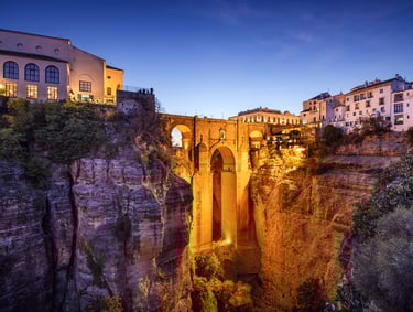 Beautiful sunset view of the picturesque town of Ronda, near Marbella