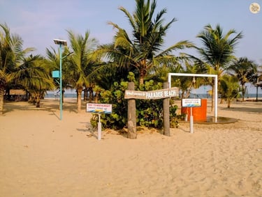 Paradise Beach Pondicherry with golden sand and calm blue waves.