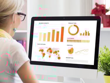Woman in front of computer with data visualization