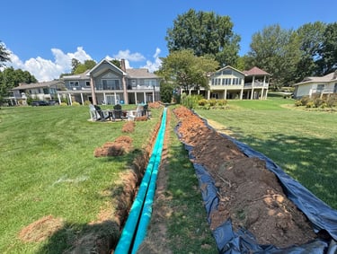 drainage pipe in a trench