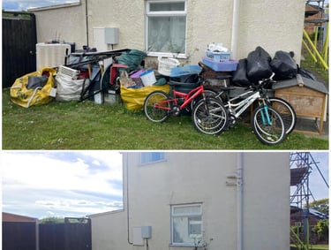 before and after pictures of general waste outside a house in worcester