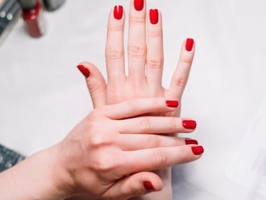 finish red polish manicure