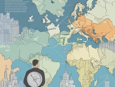 A modern office workspace with diverse professionals collaborating over digital devices and charts.