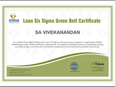 Six Sigma Green belt Holder Mr. Vivekanandan