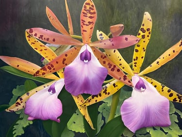 Christine Knize, Orchids with Ferns, 60"x72",Oil on Canvas, Contemporary Oil Glazing