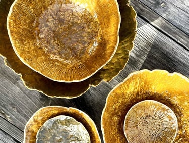 série de coupes bol imitation céramique gold doré sable erg argile végétale papier maché terres 