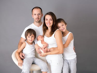 a family portrait of a man, woman and three children
