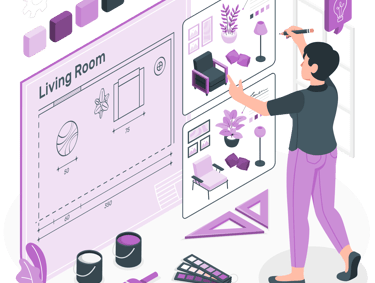 a interior designer representing his interior works, planning & execution contracting for clients