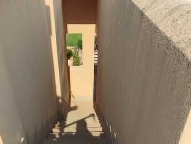 a person walking up a flight of stairs