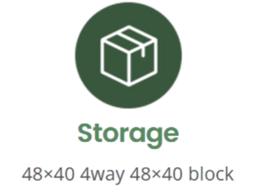 Represented by a box icon, offering 48×40 pallets in 4-way and block configurations