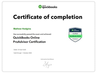 Mathew Hodgins QuickBooks Online ProAdvisor Certificate
