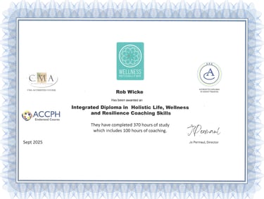 Certificate of qualification: Integrated diploma in holistic life, wellness and resilience coaching