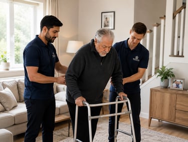 Home physiotherapy support in a cozy living room