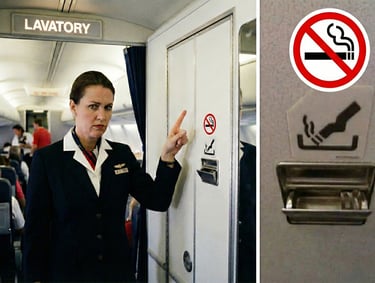 a woman in a suit and a no smoking sign