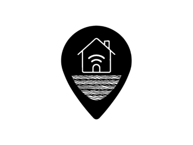NomadVillage symbol featuring a house with Wi-Fi inside a location pin.