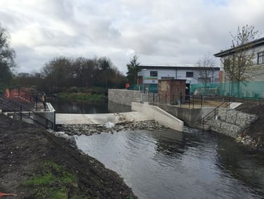 A before picture showing the weir over the River Cray in Kent