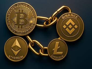 Graphic of cryptocurrency coins connecting