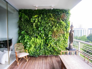 A beautiful outdoor green wall on a balcony of a home in Whitefield, Bangalore