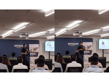 Entrepreneur pitching innovation at Live Demo Day in Bangalore during GSF Founders Academy