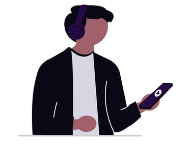 Man listening to sounds from a cell phone.