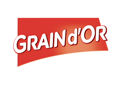 a red and black logo with the word granor