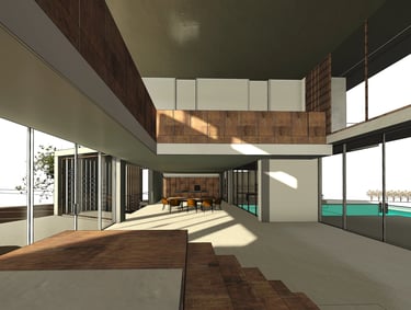 Moradia em Lagos. Projeto de Arquitetura. Vistas tridimensionais do interior.