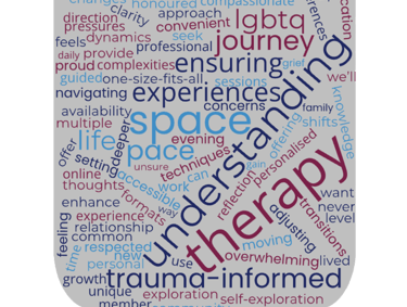 a piece of paper with words on it representing common themes in therapy