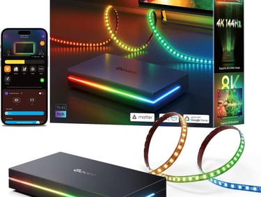 Govee AI Sync Box 2 with RGBIC TV backlight strip, 8K HDMI sync box, and smartphone app control.