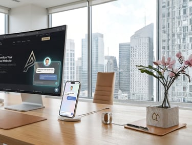 computer monitor and smartphone on wood desk showing an ai chat conversation on the screen.