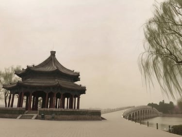 Seventeen-Arches Bridge and Pavillion at Summer Palace, Beijing, China, March 2018