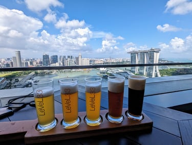 A flight of craftbeer at the LeVeL 33 microbrewery in Singapore