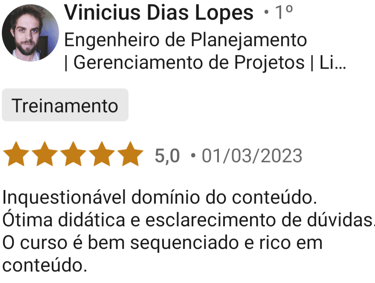 foto de uma pessoa e seu depoimento sobre o curso.