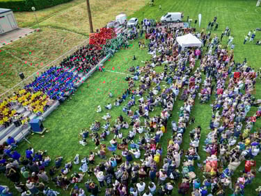 a large group of people standing in a field