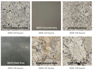 a group of four different types of granite countertops