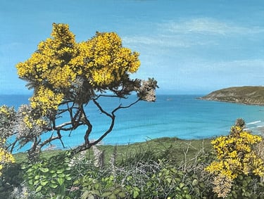 Tableau peinture à l'huile - Ajoncs en baie d'Ecalgrain dans le Cotentin