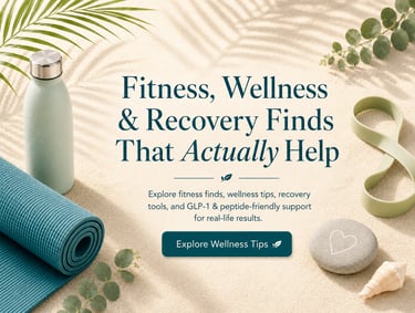 Fitness and wellness essentials on a sandy tropical background