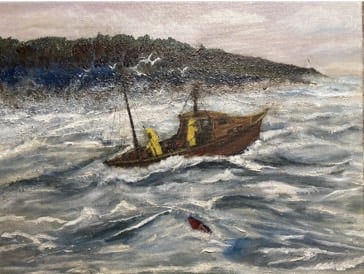 Maine Lobstermen 27.94 x 35.56 cm   Oil on canvas 