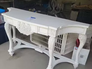 White Distressed Wood Rococo French Provincial Console Table The Peterson Exchange