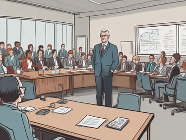 Picture of a confident leader speaking to a small team