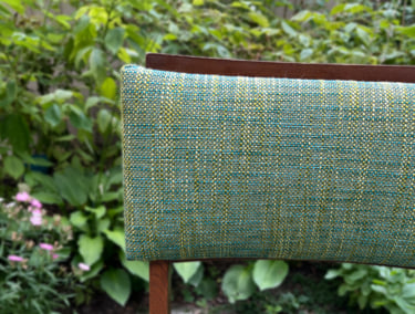 reupholstered side chair in blue & green woven fabric - Luxeworths Upholstery