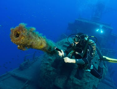 Diver with the Navy Frigate Wreck, Madeira
