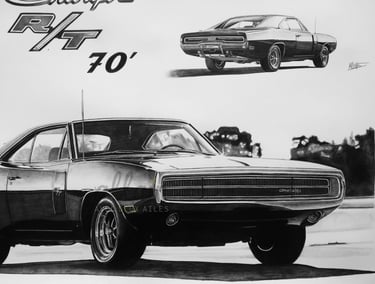 Dessin réaliste de la Dodge Charger, voiture américaine iconique