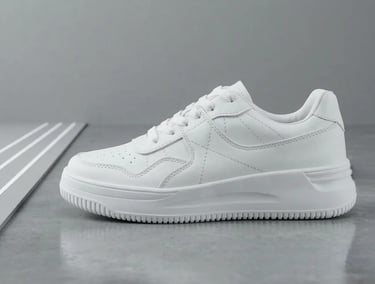 Tenis blanco de cuero liso, calzado casual deportivo