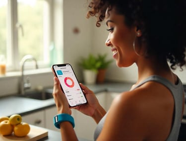 a lady tracking her calories on a mobile app