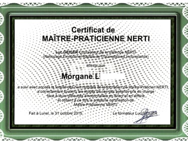 certificat de maître-praticienne NERTI Morgane Reliance
